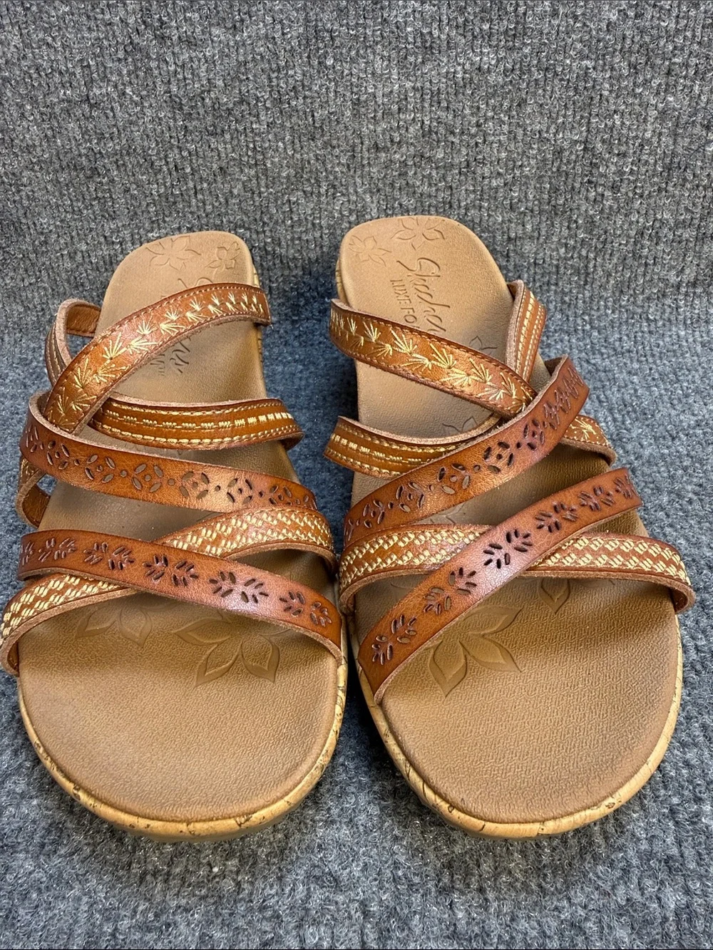 Skechers Women’s Tan/Brown Cork Wedge Sandals Size 8